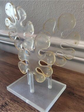 Vtg MCM Lucite Earring Holder Stand Tree Clear Acrylic Unique Jewelry Display
